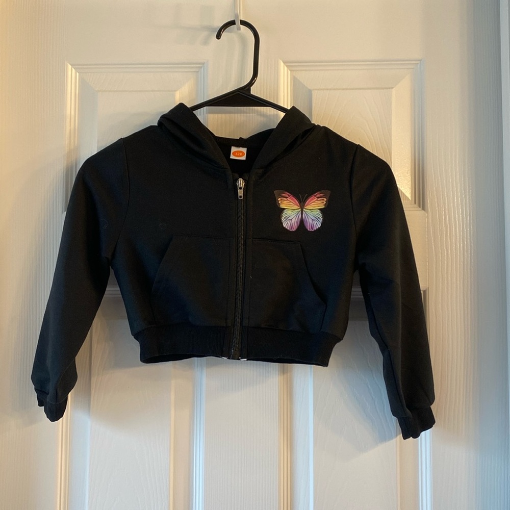 Girls Cropped Zip Up Jacket with Hood- Size 5/6